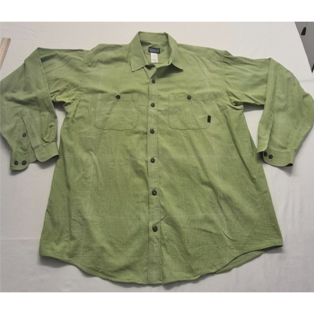 VTG‎ Patagonia Men's Green Shirt LG button up LS Organic Cotton duel pockets